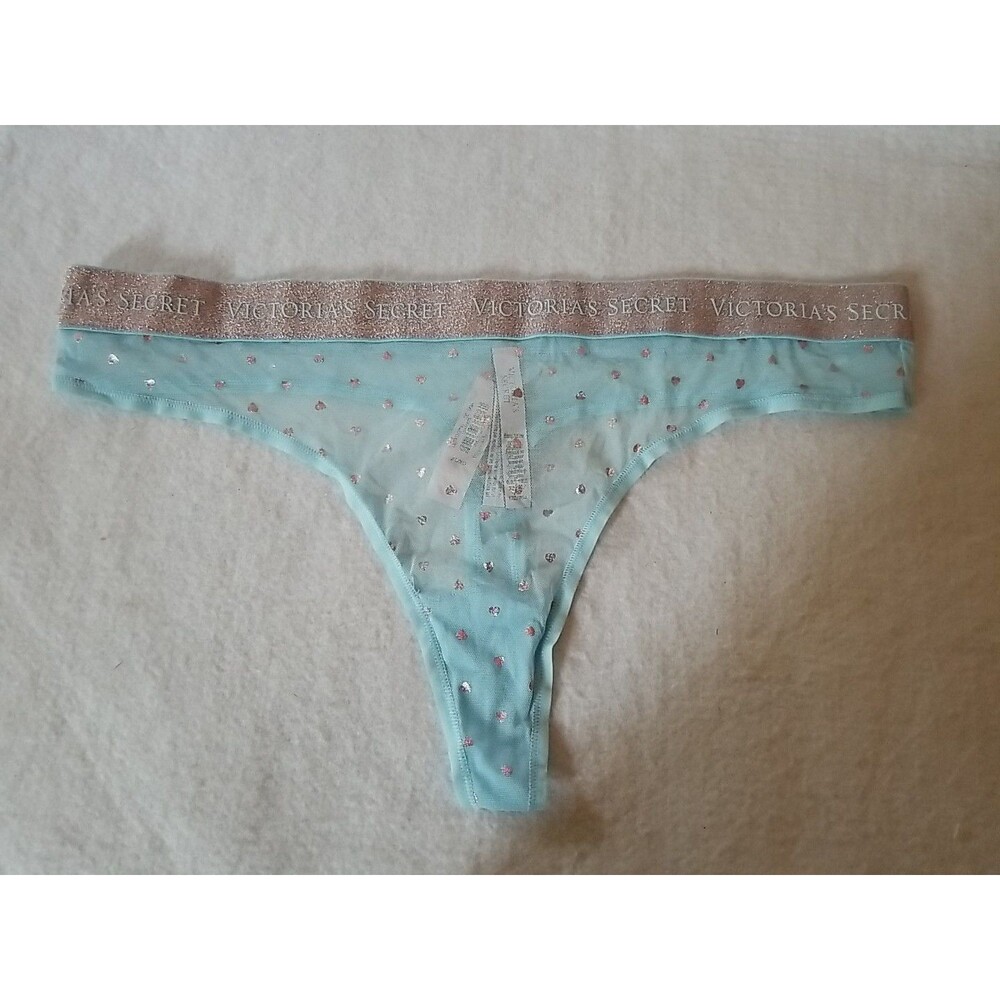 Victoria's Secret Panties Women's Blue Polka Dot Thong String Panty Size XL